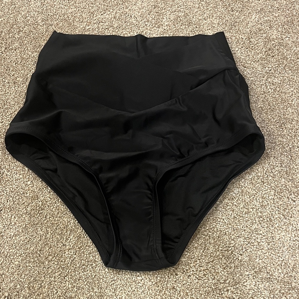 Coral Reef Black High-Waisted Bikini Bottoms